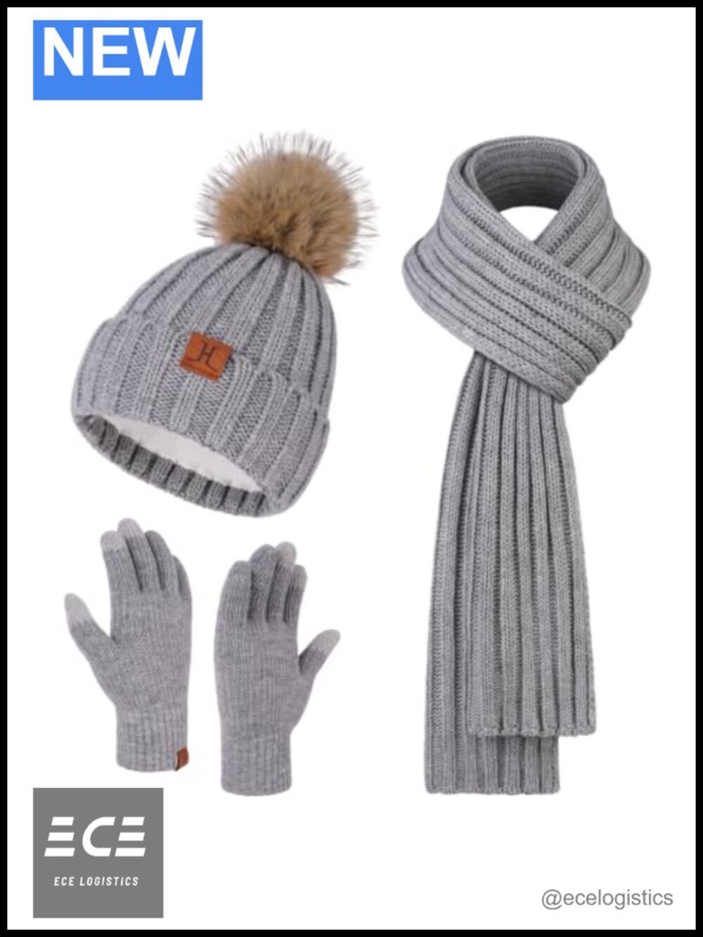 Womens Winter Hats Scarf Touchscreen Gloves 3-Piece Set Acrylic Fleece Lined